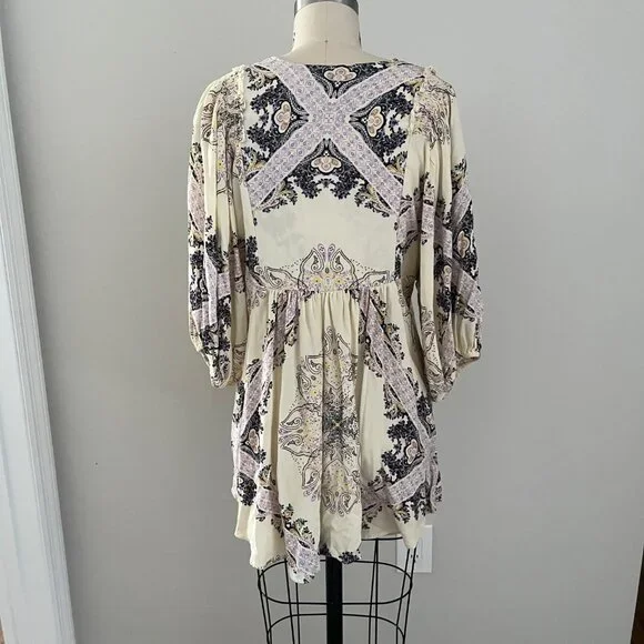 Free People Women's Girl Talk Tunic Top Dress Long Sleeve Ivory Pockets Boho XS - Picture 2 of 10